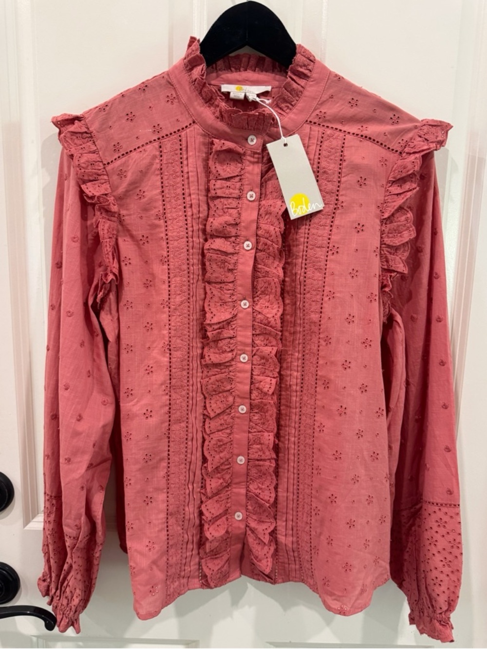 BNWT Boden Iris Broderie Shirt Dusty Red size 12P STUNNING - Picture 4 of 11